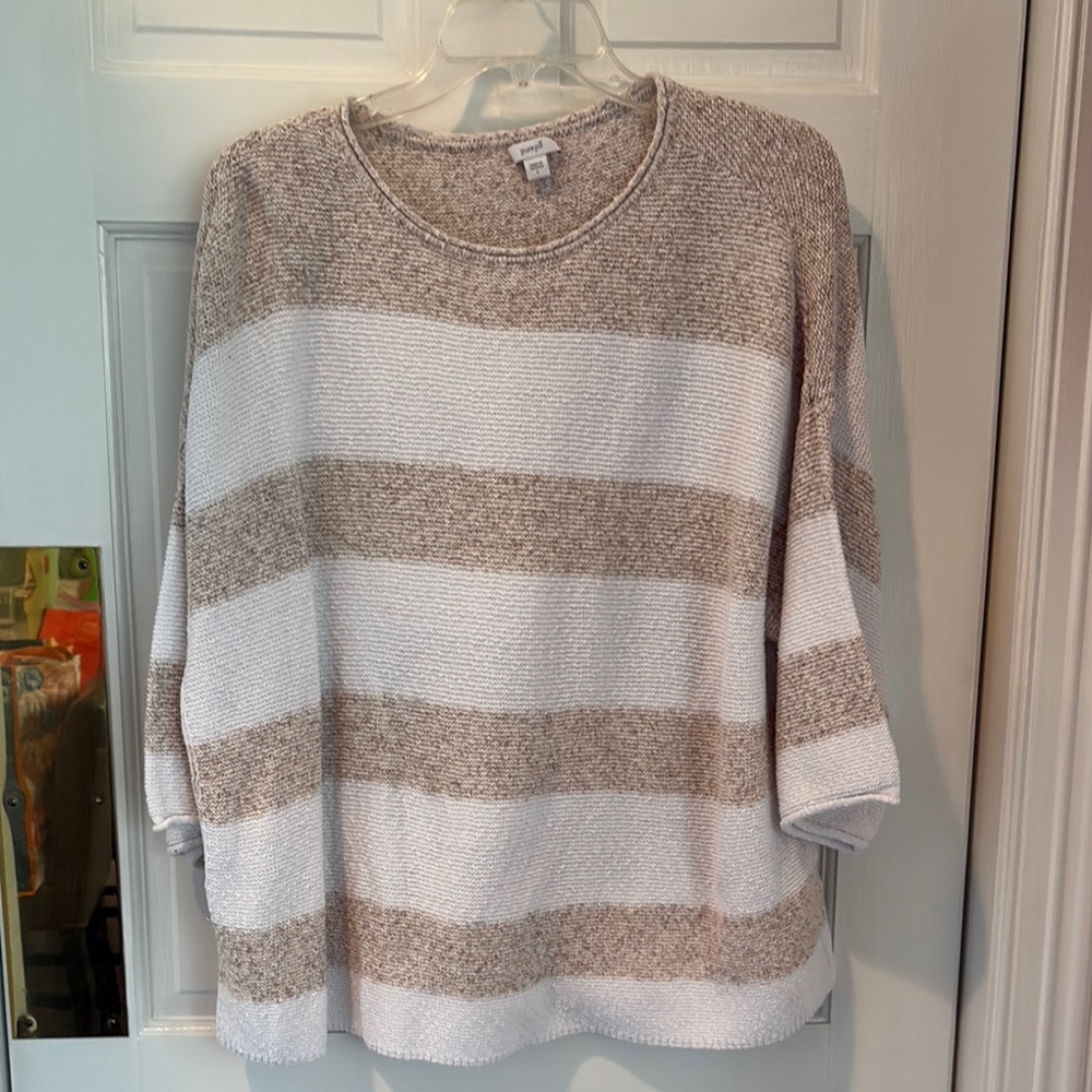 J. Jill Beige and White Striped Sweater